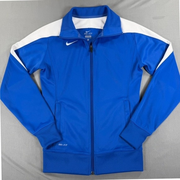 Nike Tops - Nike‎ Dri-FIT Track Jacket Small Blue White Full Zip Athletic Warm Up Jacket S